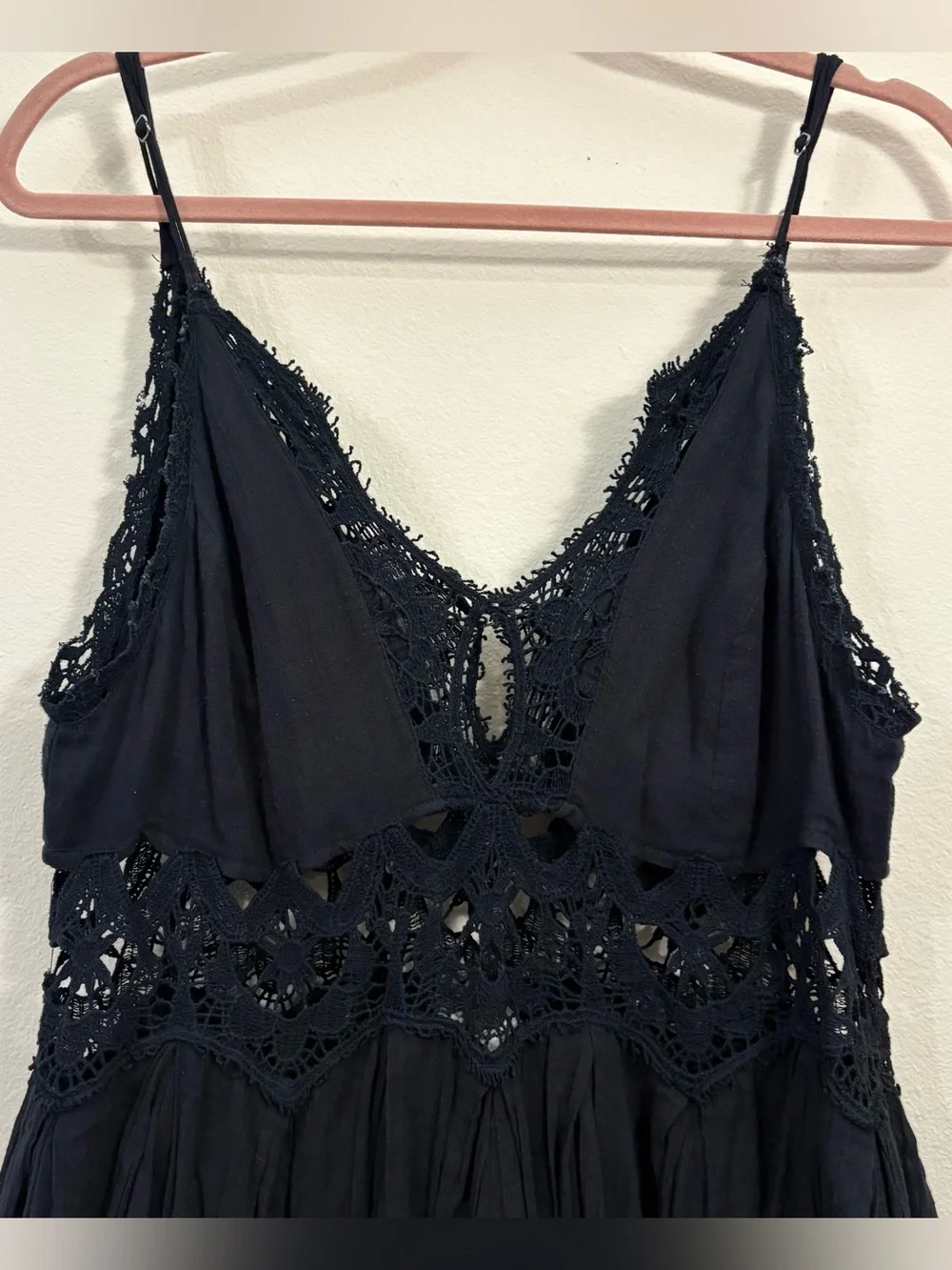 FP One Free People Ilektra Slip mini Dress women’s L black whimsigoth fairycore